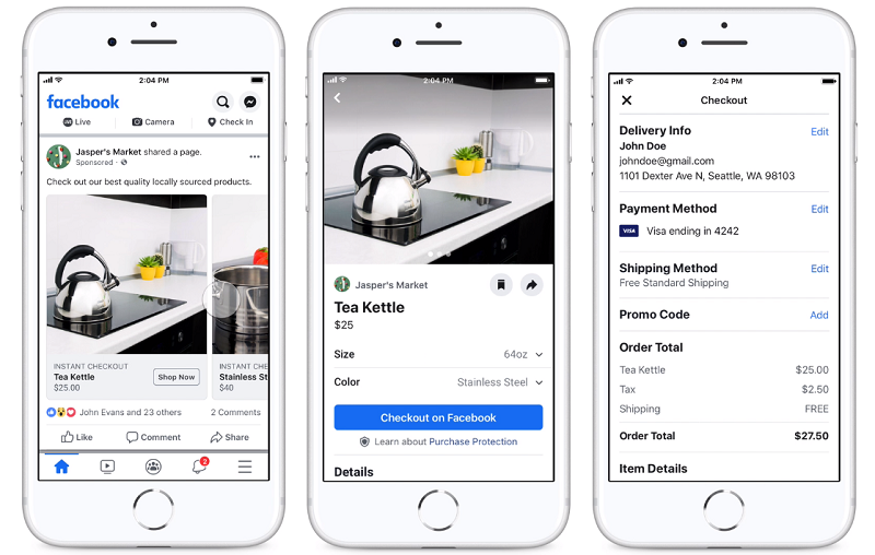 Facebook in-app checkout