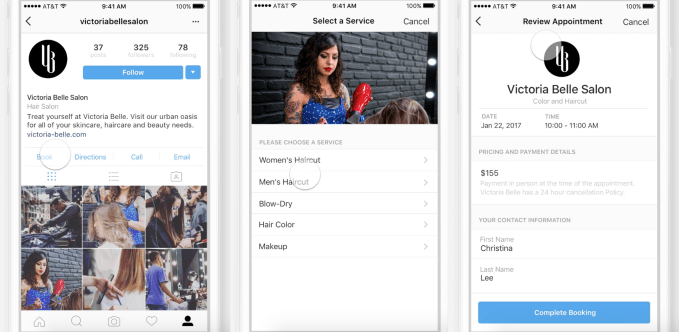Instagram native appointment booking