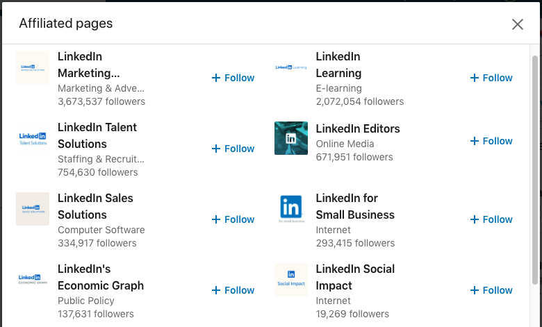 LinkedIn affiliated pages