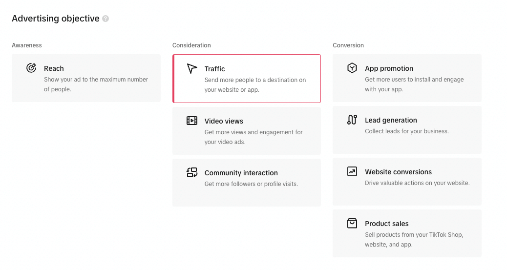 tiktok advertising objectives