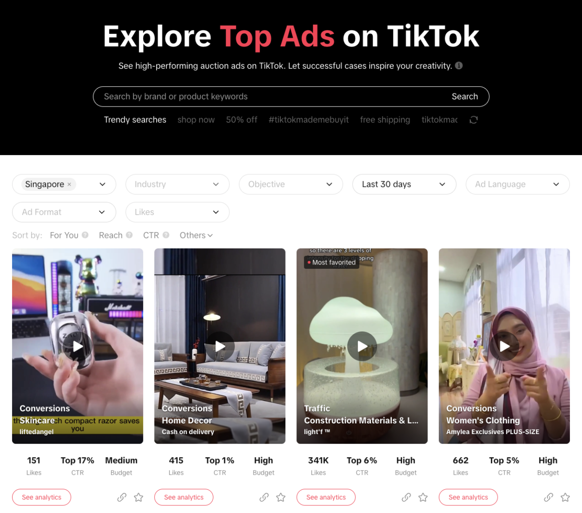 tiktok top ads in singapore